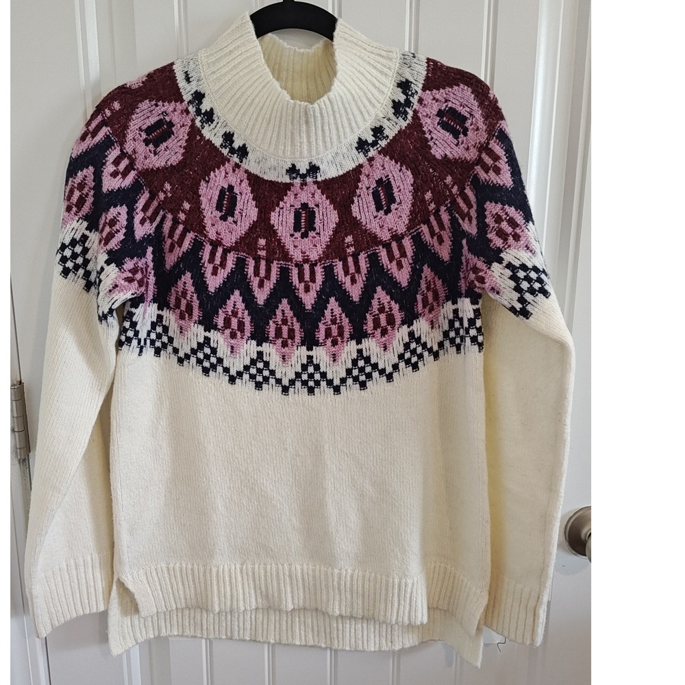 Women Small Maurices Boho Fair Isle Mock Neck Sweater Polyester Wool Blend